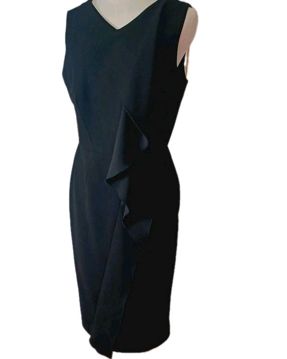 Calvin Klein Black Sleeveless Ruffled Career Dress Women's 8